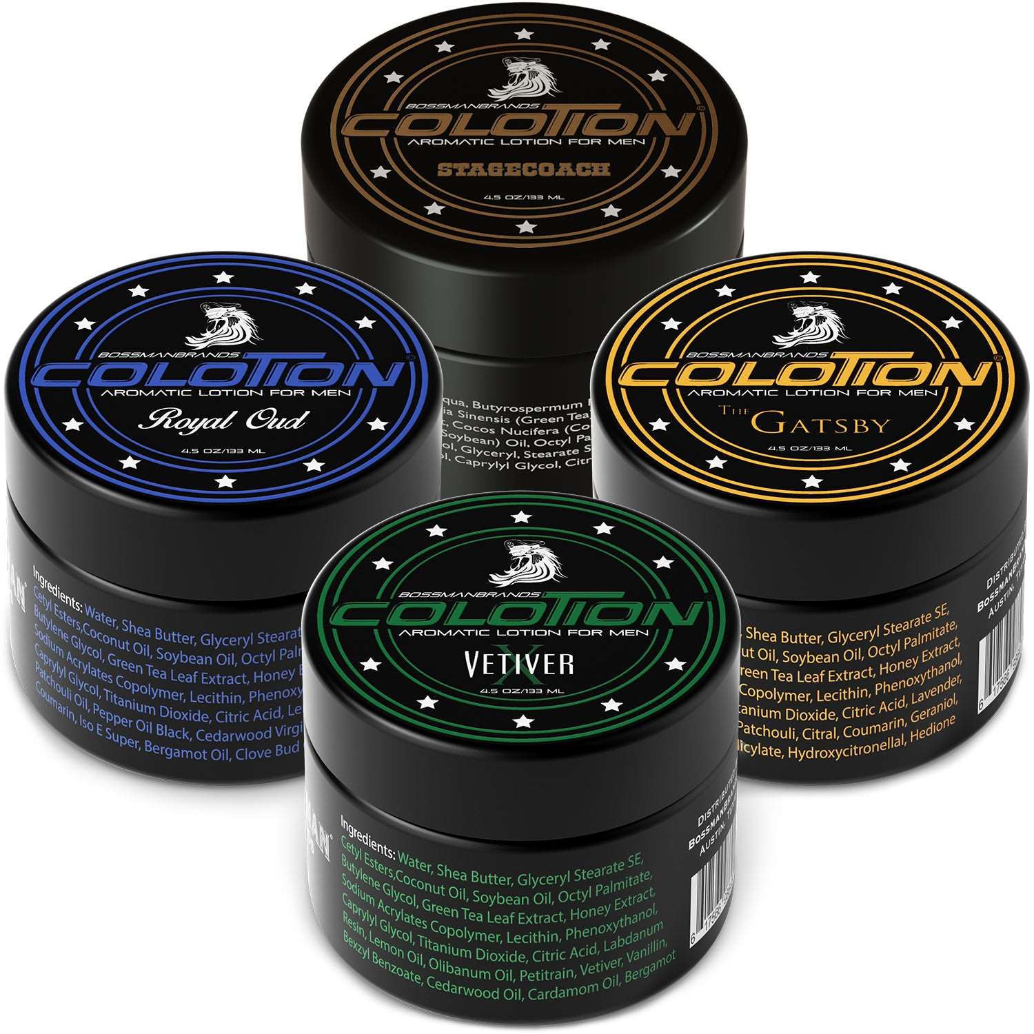Colotion - Variety Pack (Vetiver X, The Gatsby, Royal Oud, Stagecoach) Bossman Brands